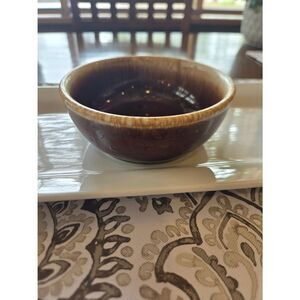 Vintage Ceramic Serving Bowl in Brown and Cream With Drip Glaze